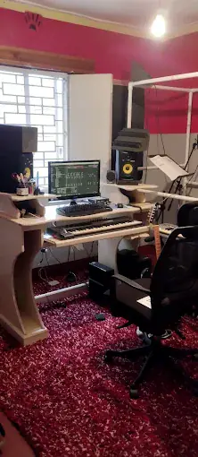 Recording studio with monitors, audio interface and keyboard at Concerto Music Place, Kikuyu